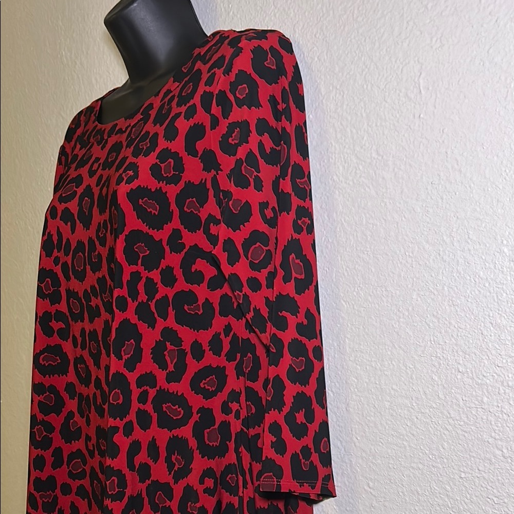 Anne Klein Red and Black Patterned Blouse - Picture 5 of 7